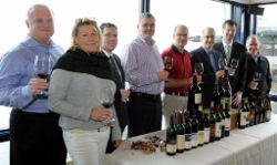 Tasters: Terry Adams (Chateau Ste. Michelle), Teresa (collector), Chris Horn (Purple Cafe), Joseph Linder (Fairmont), Bob Bertheau (Chateau Ste. Michelle), Doug Zellers (Ray's), Edan Schmitz (Ray's), Richard Adatto (collector) Photo courtesy Seattle Dining